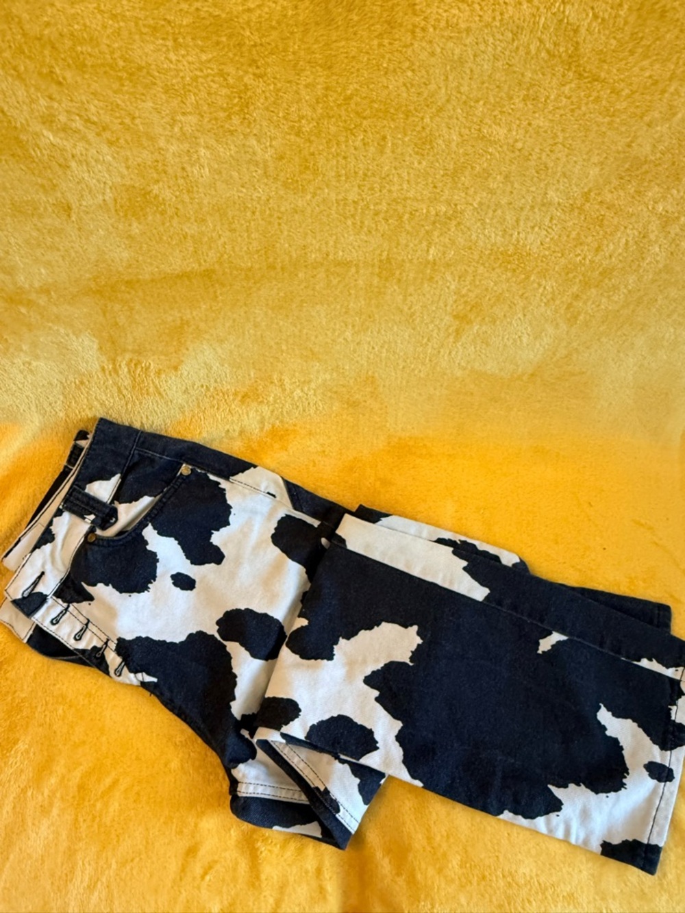 House of Sunny Black and White Cow Print Jeans